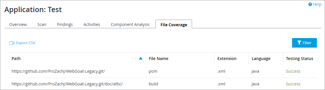 application file coverage subtab