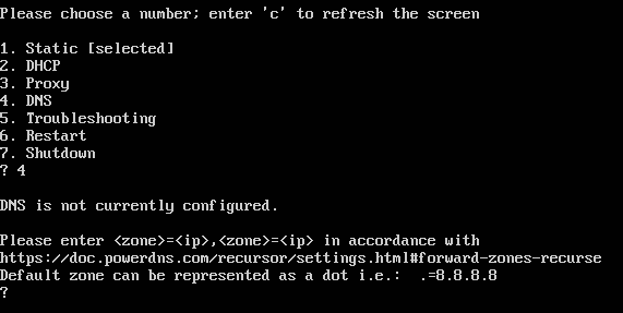 appliance admin dns1