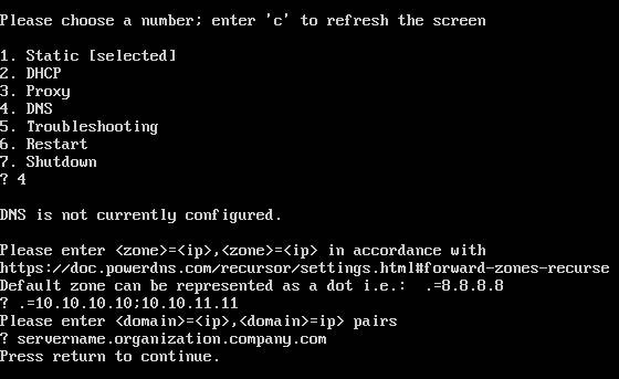 appliance admin dns2