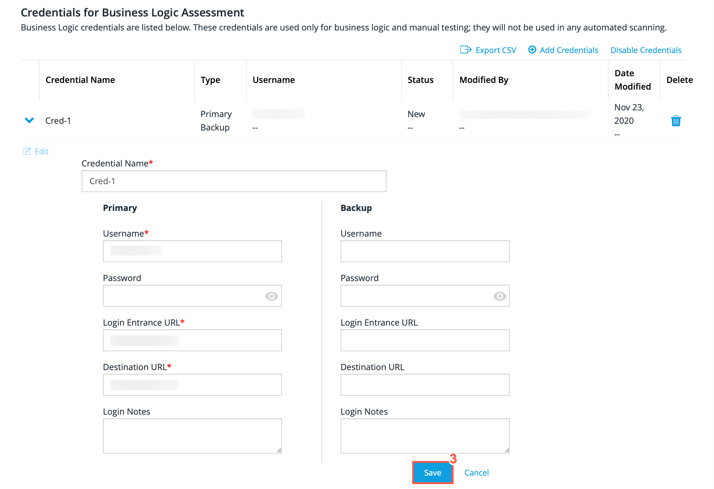 edit scan credentials for BLA