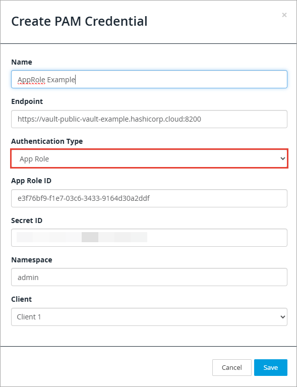 pam example approle credential object