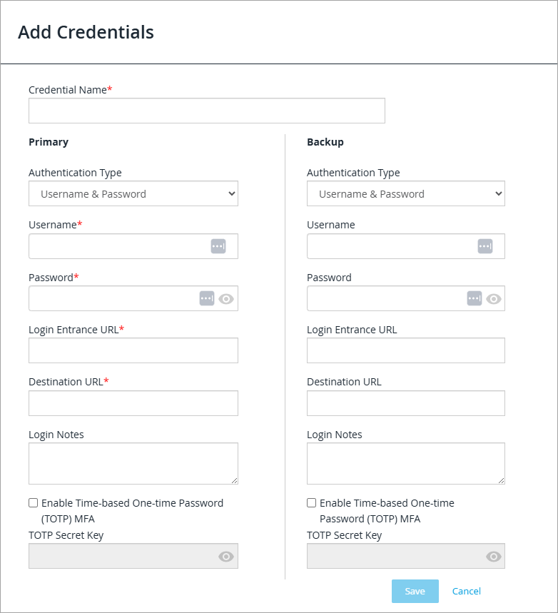 add bla credentials inc mfa pam