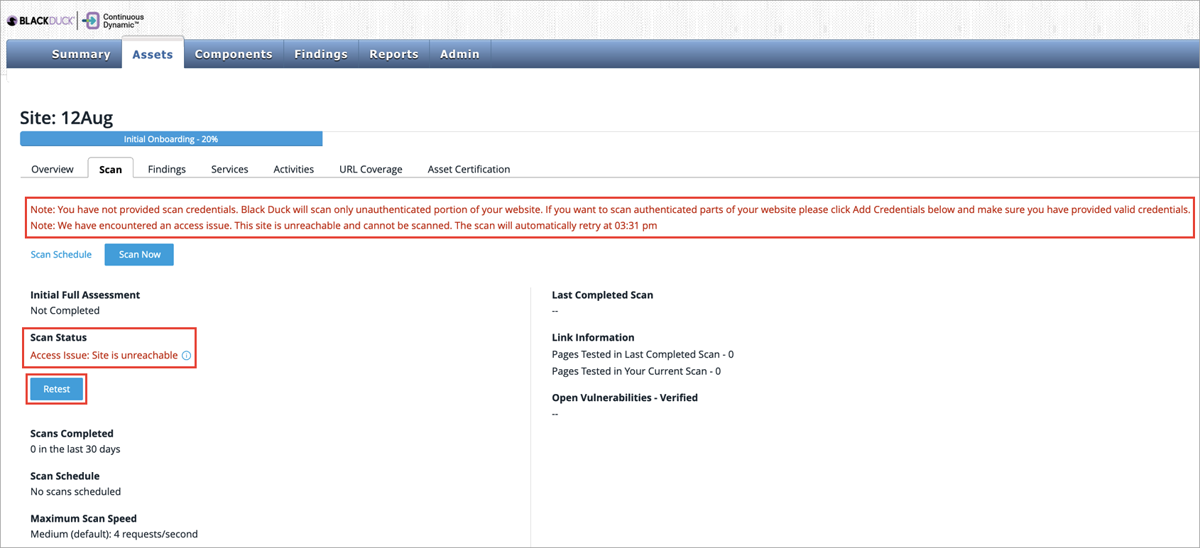 assets scan tab 2 rebranded retest button