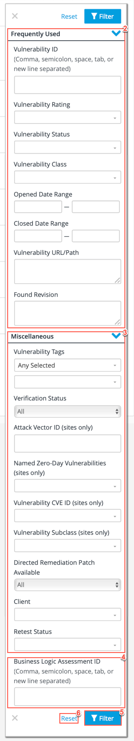 bla findings filter options